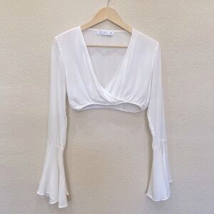 Stella Laguna Beach Boho White Cropped Bell Sleeve Top Size Small Festival